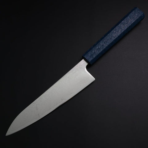 Gyuto SLD Wave Nickel Damascus Blue Urushi Handle 180mm (7”)-[Musashi]-[Japanese-Kitchen-Knives]