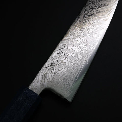 Gyuto SLD Wave Nickel Damascus Blue Urushi Handle 180mm (7”)-[Musashi]-[Japanese-Kitchen-Knives]