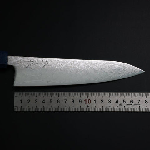 Gyuto SLD Wave Nickel Damascus Blue Urushi Handle 180mm (7”)-[Musashi]-[Japanese-Kitchen-Knives]