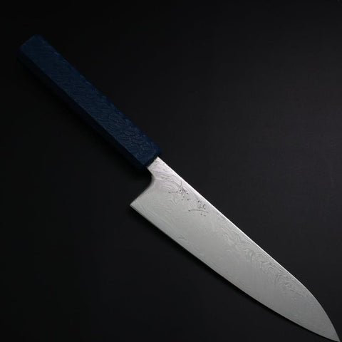 Gyuto SLD Wave Nickel Damascus Blue Urushi Handle 180mm (7”)-[Musashi]-[Japanese-Kitchen-Knives]