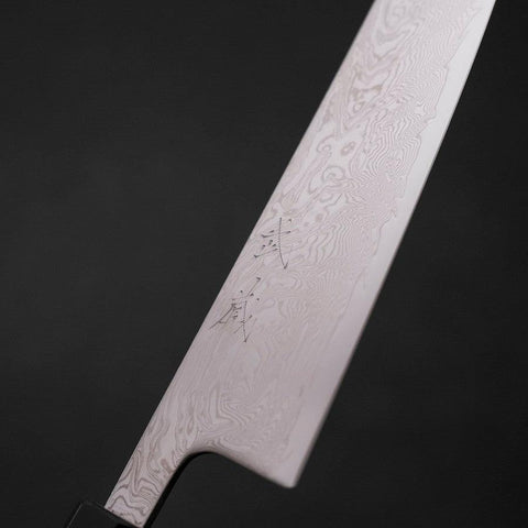 Gyuto SLD Wave Nickel Damascus Buffalo Ebony Handle 180mm (7”)-[Musashi]-[Japanese-Kitchen-Knives]