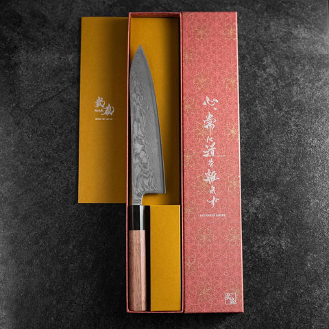 Gyuto SLD Wave Nickel Damascus Buffalo Walnut Handle 210mm (8.3”)-[Musashi]-[Japanese-Kitchen-Knives]