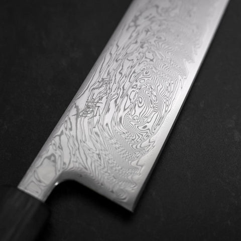 Gyuto SLD Wave Nickel Damascus Dark Blue Urushi Handle 240mm (9.4”)-[Musashi]-[Japanese-Kitchen-Knives]