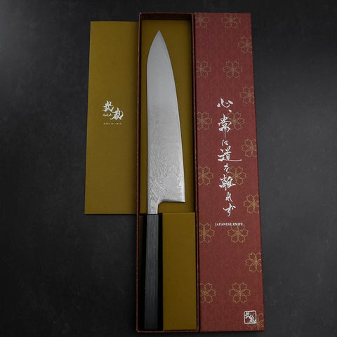 Gyuto SLD Wave Nickel Damascus Dark Blue Urushi Handle 240mm (9.4”)-[Musashi]-[Japanese-Kitchen-Knives]