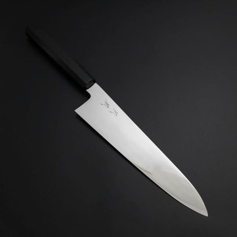 Gyuto Silver Steel #3 Mirror Honyaki Buffalo Ebony Handle 240mm (9.4”)-[Musashi]-[Japanese-Kitchen-Knives]