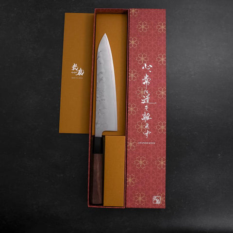 Gyuto Silver Steel #3 Nashiji Buffalo Walnut Handle 210mm (8.3”)-[Musashi]-[Japanese-Kitchen-Knives]