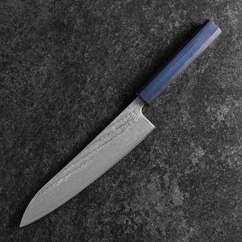 Gyuto Silver Steel #3 Nawame Damascus Dark Blue Urushi Handle 210mm (8.3”)-[Musashi]-[Japanese-Kitchen-Knives]