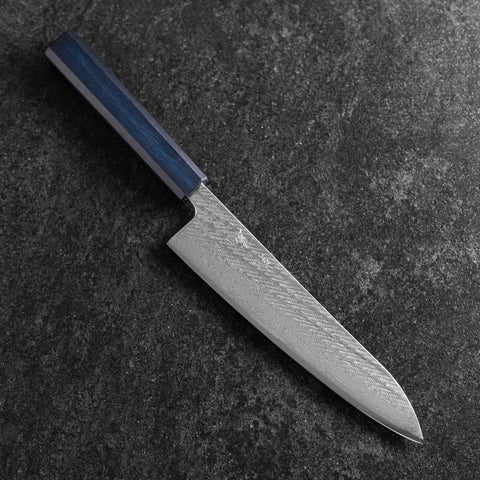 Gyuto Silver Steel #3 Nawame Damascus Dark Blue Urushi Handle 210mm (8.3”)-[Musashi]-[Japanese-Kitchen-Knives]