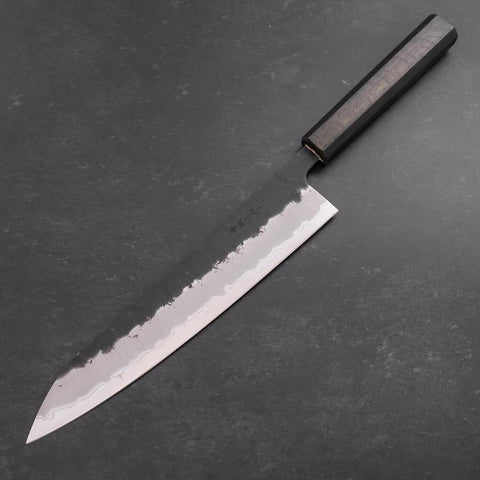 Gyuto Stainless Clad Blue Super Kurouchi Nashiji Green Urushi Handle 240mm (9.4”)-[Musashi]-[Japanese-Kitchen-Knives]