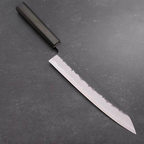 Gyuto Stainless Clad Blue Super Kurouchi Nashiji Green Urushi Handle 240mm (9.4”)-[Musashi]-[Japanese-Kitchen-Knives]