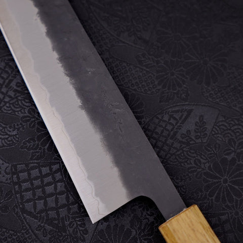Gyuto Stainless Clad Blue Super Kurouchi Nashiji Yaki Urushi Handle 240mm (9.4”)-[Musashi]-[Japanese-Kitchen-Knives]