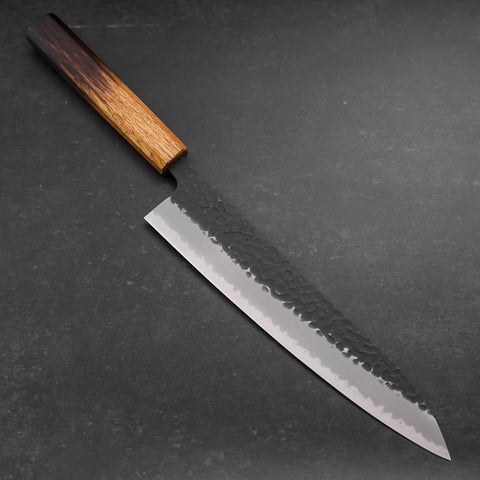 Gyuto Stainless Clad Blue Super Kurouchi Tsuchime Yaki Urushi Handle 240mm (9.4”)-[Musashi]-[Japanese-Kitchen-Knives]
