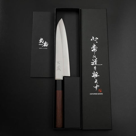 Gyuto Stainless Clad Blue Super Polished Shitan Handle 180mm (7”)-[Musashi]-[Japanese-Kitchen-Knives]