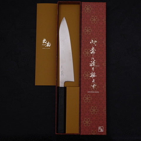 Gyuto VG-10 Damascus Black Ishime Urushi Handle 210mm (8.3”)-[Musashi]-[Japanese-Kitchen-Knives]