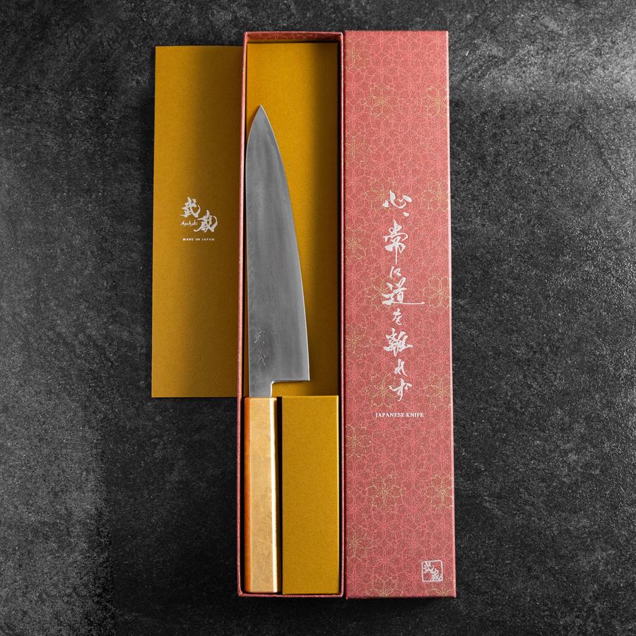 Gyuto VG-10 Damascus Gold Leaf Handle 210mm (8.3”)-[Musashi]-[Japanese-Kitchen-Knives]