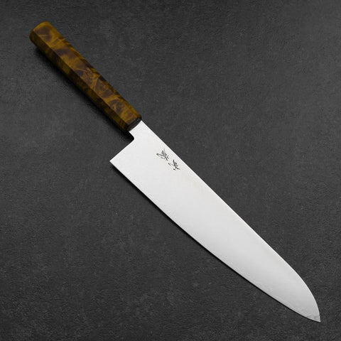 Gyuto VG-10 Damascus Yellow-Brown Birch Handle 240mm (9.4”)-[Musashi]-[Japanese-Kitchen-Knives]