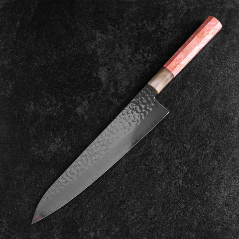 Gyuto VG-10 Mirror Tsuchime Damascus Dark Pink Buffalo Maple Handle 240mm (9.4”)-[Musashi]-[Japanese-Kitchen-Knives]