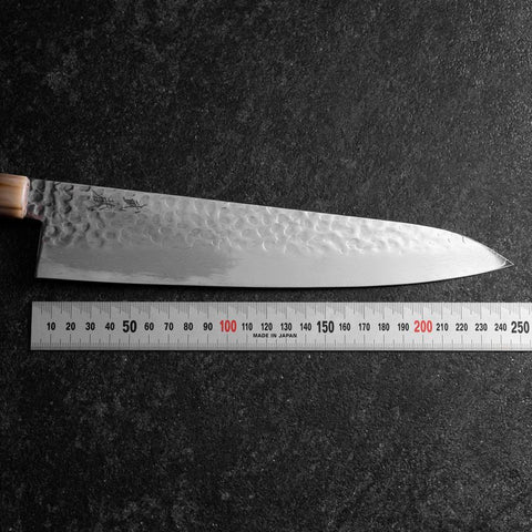Gyuto VG-10 Mirror Tsuchime Damascus Dark Pink Buffalo Maple Handle 240mm (9.4”)-[Musashi]-[Japanese-Kitchen-Knives]