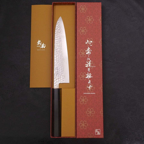 Gyuto VG-10 Tsuchime Damascus Buffalo Ebony Handle 210mm (8.3”)-[Musashi]-[Japanese-Kitchen-Knives]