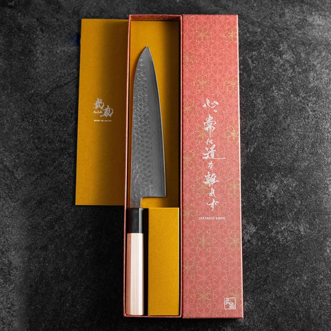 Gyuto VG-10 Tsuchime Damascus Buffalo Magnolia Handle 210mm (8.3”)-[Musashi]-[Japanese-Kitchen-Knives]