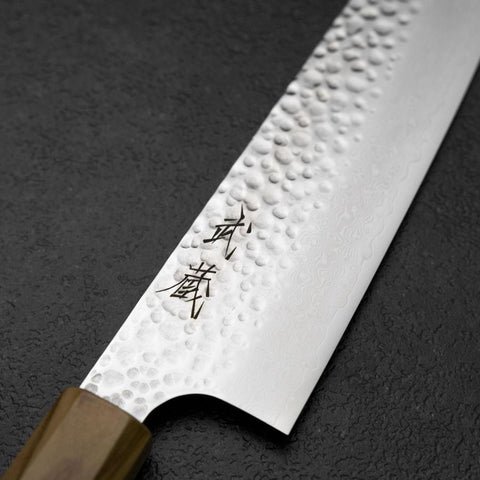 Gyuto VG-10 Tsuchime Damascus Olive Handle 210mm (8.3”)-[Musashi]-[Japanese-Kitchen-Knives]