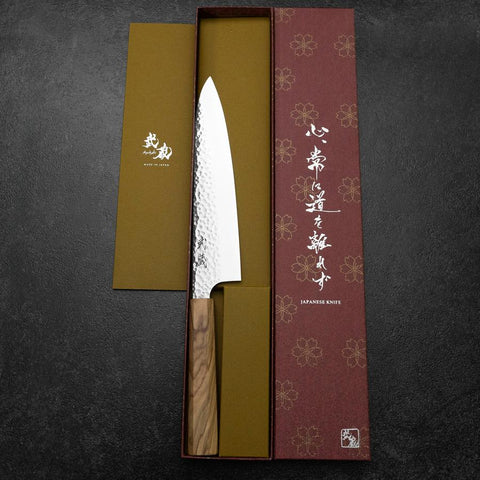 Gyuto VG-10 Tsuchime Damascus Olive Handle 210mm (8.3”)-[Musashi]-[Japanese-Kitchen-Knives]