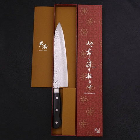 Gyuto VG-10 Tsuchime Damascus Western Black Handle 210mm (8.3”)-[Musashi]-[Japanese-Kitchen-Knives]
