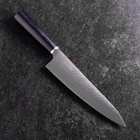Gyuto VG-10 Tsuchime Oval Purple Handle 200mm (7.9”)-[Musashi]-[Japanese-Kitchen-Knives]