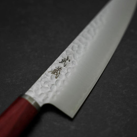 Gyuto VG-10 Tsuchime Western Red Handle 185mm (7.3”) (7.3”)-[Musashi]-[Japanese-Kitchen-Knives]