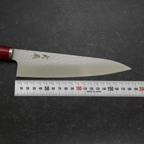 Gyuto VG-10 Tsuchime Western Red Handle 185mm (7.3”) (7.3”)-[Musashi]-[Japanese-Kitchen-Knives]