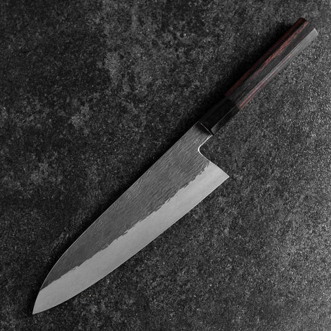 Gyuto White Steel #1 Kurouchi Tsuchime Buffalo Ebony Handle 210mm (8.3”)-[Musashi]-[Japanese-Kitchen-Knives]