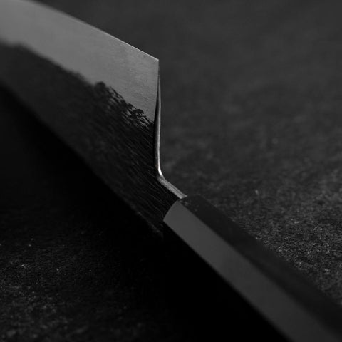 Gyuto White Steel #1 Kurouchi Tsuchime Buffalo Ebony Handle 210mm (8.3”)-[Musashi]-[Japanese-Kitchen-Knives]