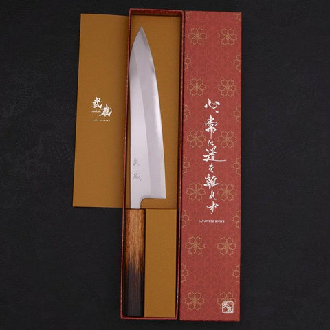 Gyuto White Steel #1 Polished Yaki Urushi Handle 240mm (9.4”)-[Musashi]-[Japanese-Kitchen-Knives]