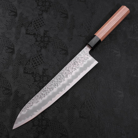 Gyuto White Steel #1 Stainless Clad Tsuchime Walnut Handle 240mm (9.4”)-[Musashi]-[Japanese-Kitchen-Knives]