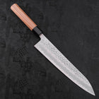 Gyuto White Steel #1 Stainless Clad Tsuchime Walnut Handle 240mm (9.4”)-[Musashi]-[Japanese-Kitchen-Knives]
