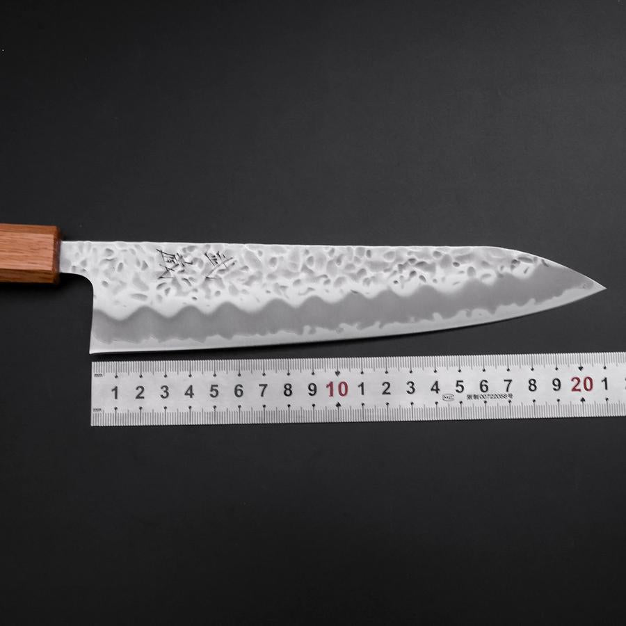 Gyuto White Steel #1 Tsuchime Oak Handle 210mm (8.3”)-[Musashi]-[Japanese-Kitchen-Knives]