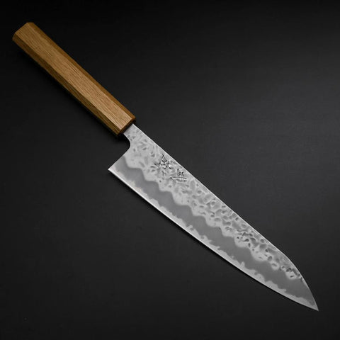 Gyuto White Steel #1 Tsuchime Oak Handle 210mm (8.3”)-[Musashi]-[Japanese-Kitchen-Knives]