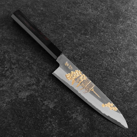 Gyuto White Steel #2 Chokin Kasumi Pagoda Sakura Buffalo Ebony Handle 210mm (8.3”)-[Musashi]-[Japanese-Kitchen-Knives]