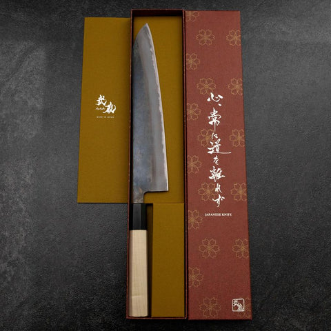 Gyuto White Steel #2 Kurouchi Buffalo Magnolia Handle 240mm (9.4”)-[Musashi]-[Japanese-Kitchen-Knives]