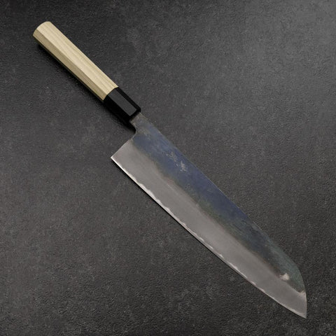 Gyuto White Steel #2 Kurouchi Buffalo Magnolia Handle 240mm（wider width） (9.4”)-[Musashi]-[Japanese-Kitchen-Knives]