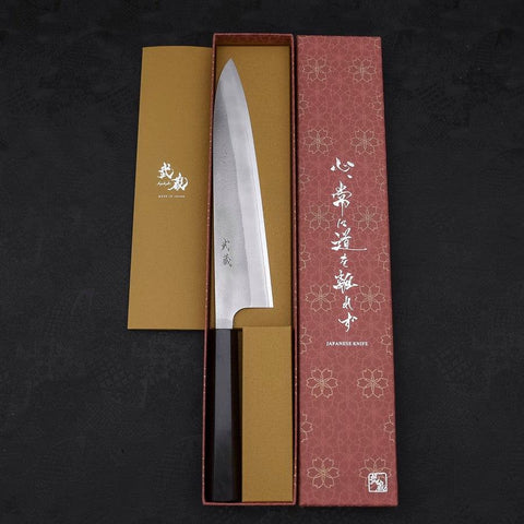 Gyuto White Steel #2 Nashiji Ebony Handle 240mm (9.4”)-[Musashi]-[Japanese-Kitchen-Knives]