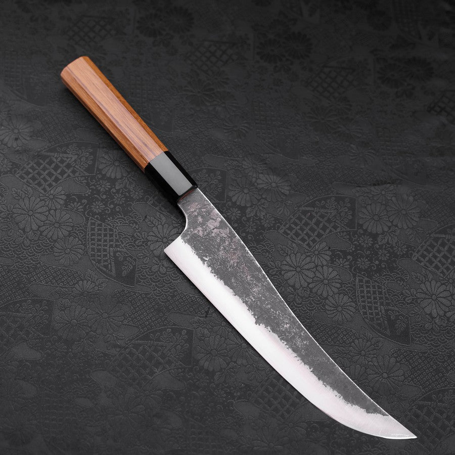 Gyuto White Steel #2 Stainless Clad Kurouchi Buffalo Teak Handle 210mm (8.3”)-[Musashi]-[Japanese-Kitchen-Knives]