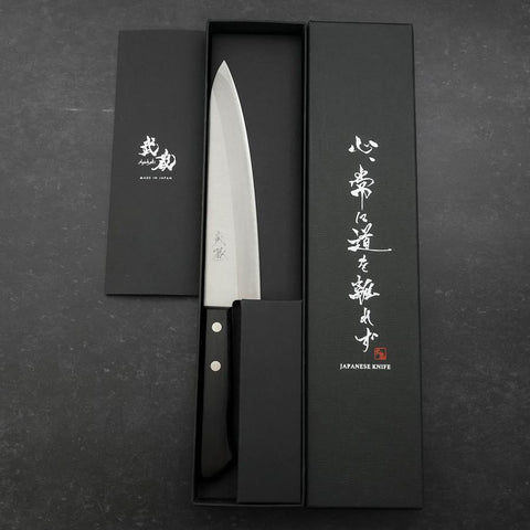Gyuto White Steel #2 Stainless Clad Polished Western Black Handle 180mm (7”)-[Musashi]-[Japanese-Kitchen-Knives]