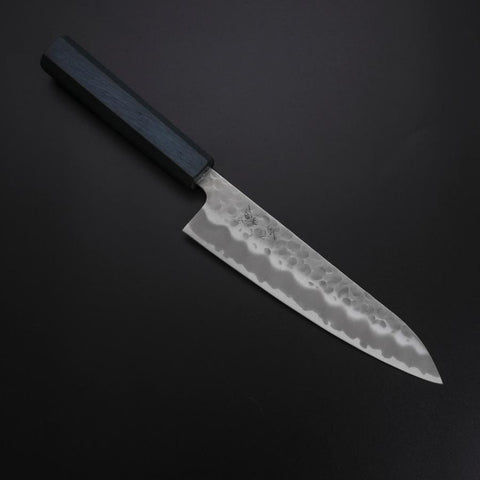 Gyuto White Steel #2 Tsuchime Dark Blue Urushi Handle 180mm (7”)-[Musashi]-[Japanese-Kitchen-Knives]