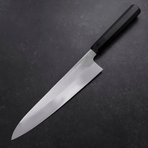 Gyuto White Steel #3 Mirror Honyaki Buffalo Ebony Handle-[Musashi]-[Japanese-Kitchen-Knives]