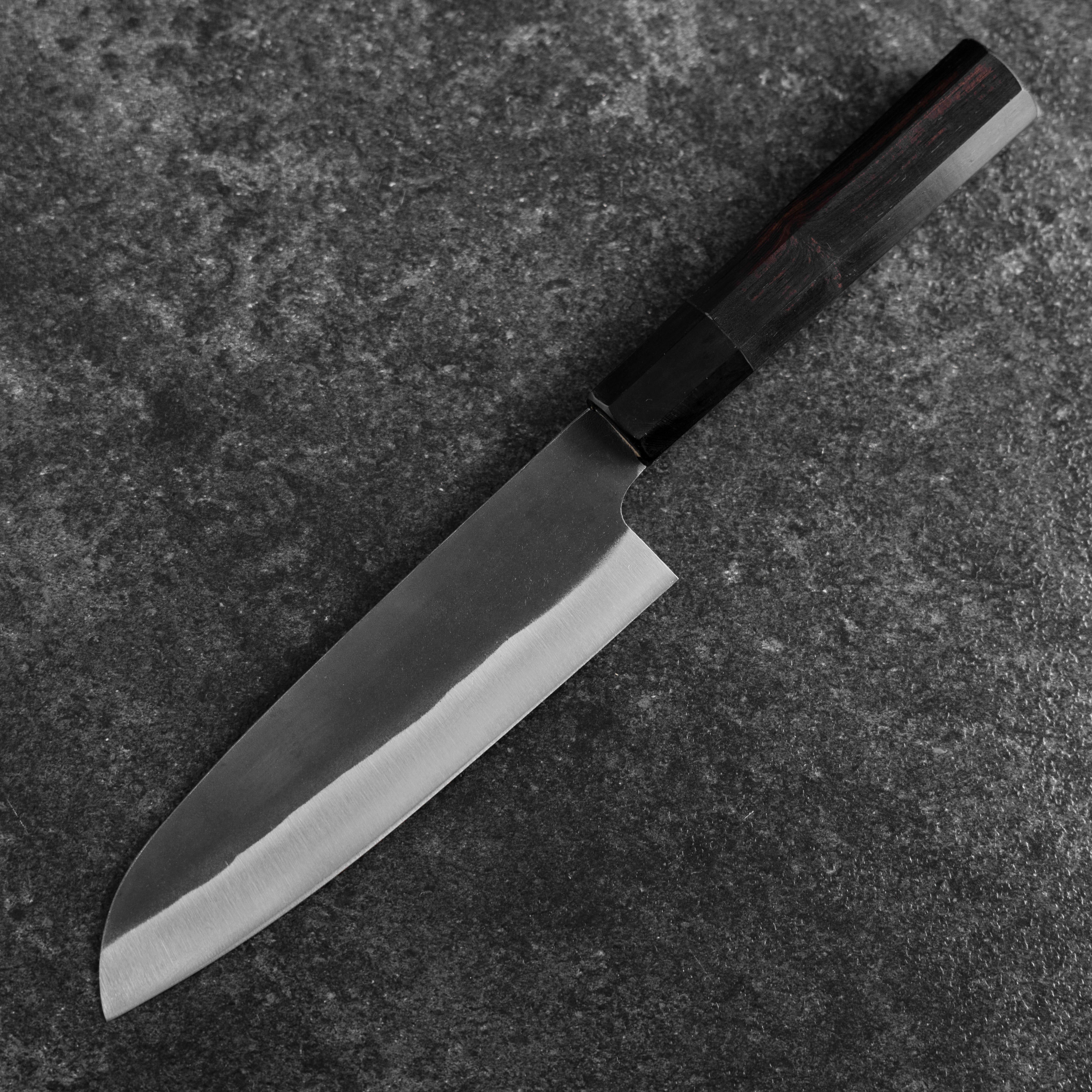 Santoku Blue Steel #2 Kurouchi Chokin Deer Buffalo Ebony Handle 165mm (6.5