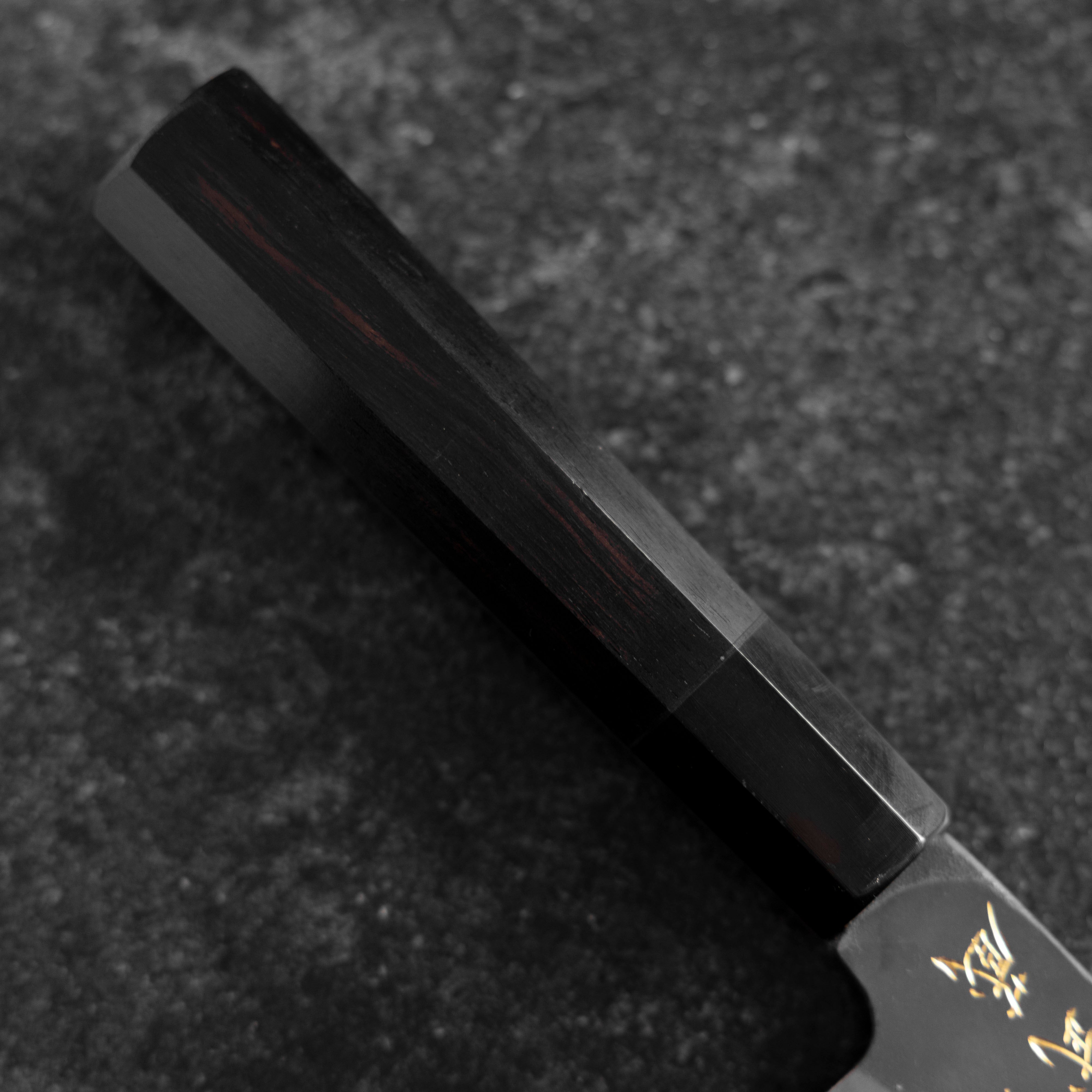 Santoku Blue Steel #2 Kurouchi Chokin Deer Buffalo Ebony Handle 165mm (6.5