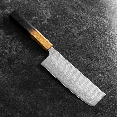Nakiri Silver Steel #3 Nawame Damascus YakiUrushi Handle 165mm (6.5”)