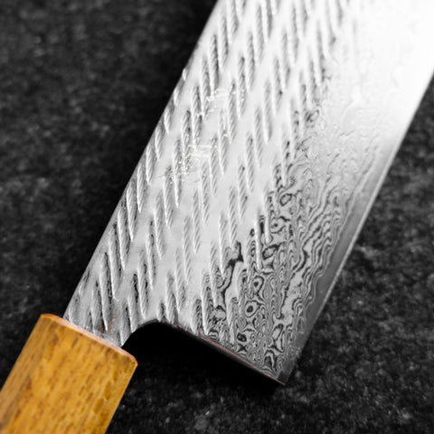 Nakiri Silver Steel #3 Nawame Damascus YakiUrushi Handle 165mm (6.5”)