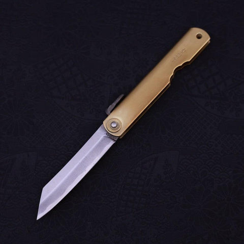 Higonokami Aogami 100mm Brass Super (3.9”)-[Musashi]-[Japanese-Kitchen-Knives]